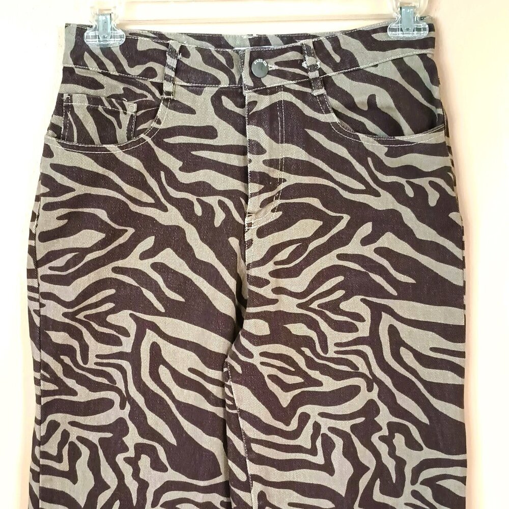 RSQ High Rise Zebra Stripe Jeans  28 Brown Wide Leg Pants
